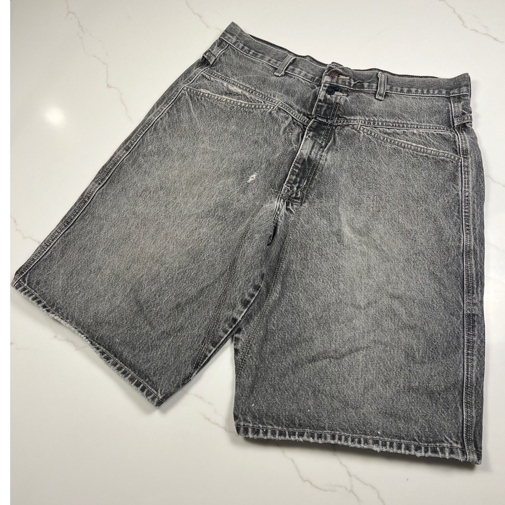 Marithe Francois Girbaud Denim Shorts Mens 34 Faded Black Baggy Shuttle Tape 90s